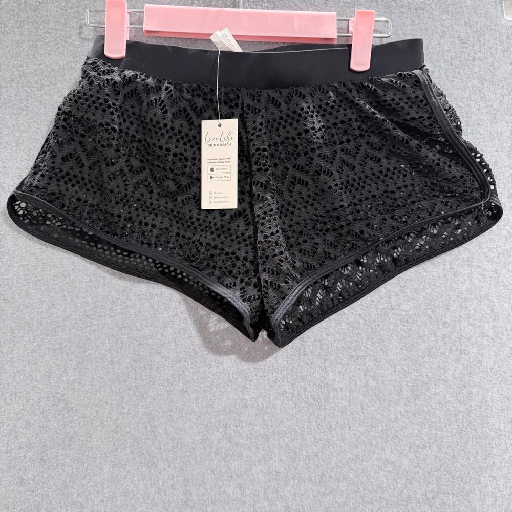Cupshe Womens Black Crochet Lace Swim Cover Up Shorts Small NWT festival boho